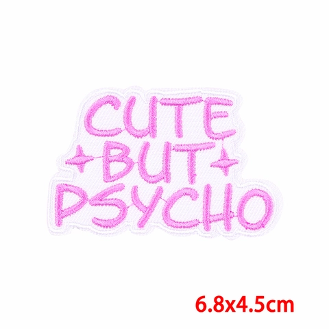 Punk Psycho Embroidery Patch Set Cute But Psycho Iron On Patches For Clothing DIY Applique Slogan Badge For Jacket Bag Decor