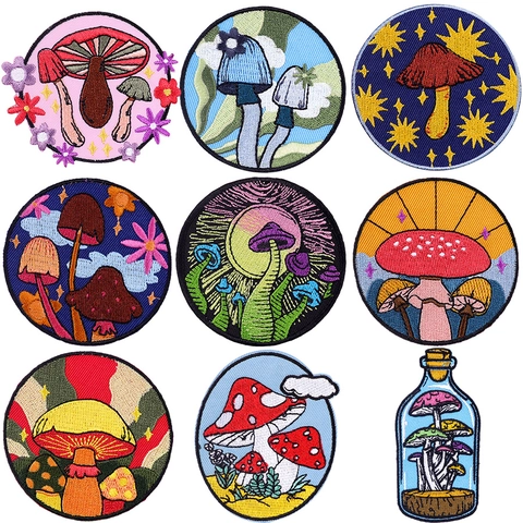 Paddenstoel Geborduurde Patches Psychedelische Magic Mushrooms Opstrijkbare Patches Cartoon Planten DIY Kleding Decoratie Accessoires