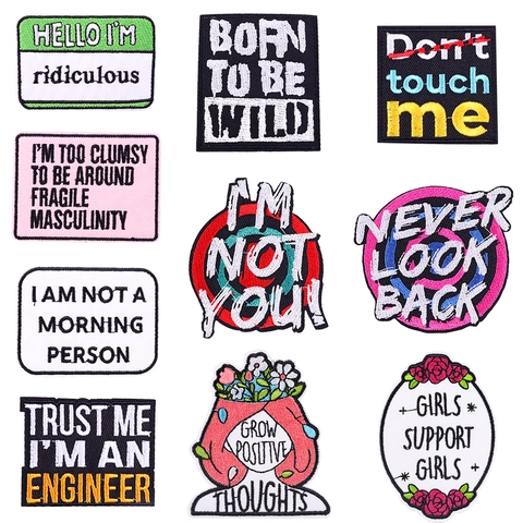 Geborduurde Patches Motiverende Brief Slogan Strijkembleem Voor Kleding Tassen DIY Naaien Applicatie Badge