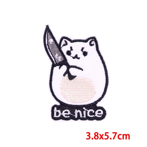 Écusson Brodé Animal de Dessin Animé Drôle Chat Grenouille Oie Fantôme Avec Couteau Patch à Repasser Pour Vêtements Sac DIY