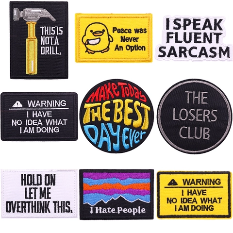 Humorous Embroidered Letter Patches For Clothing Iron On Embroidered Patches Sarcastic Quotes Animal Pattern DIY Apparel Decoration