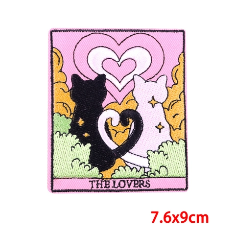 Gotische Tarotkaart Geborduurde Patches Vintage Schedel Kat Paddestoel Strijkapplicaties Voor Kleding Jas Hoed DIY Decor Patch