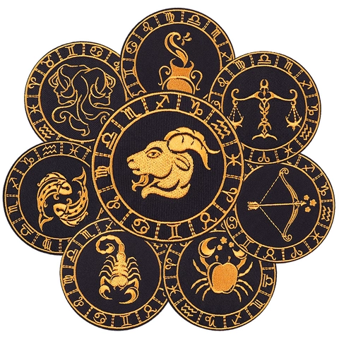 12 Sternzeichen Stickerei Aufnäher Rund Gold Horoskop Bügelbilder Für DIY Kleidung Hüte Jacken Taschen Dekorative Accessoires