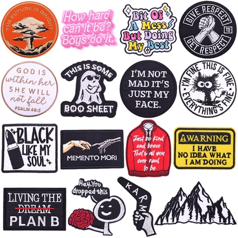 Écusson Brodé Créatif Lettre de Dessin Animé Slogan Motivateur Drôle Thermocollant Pour Vêtements Veste Sac à Dos DIY Applique Décorative