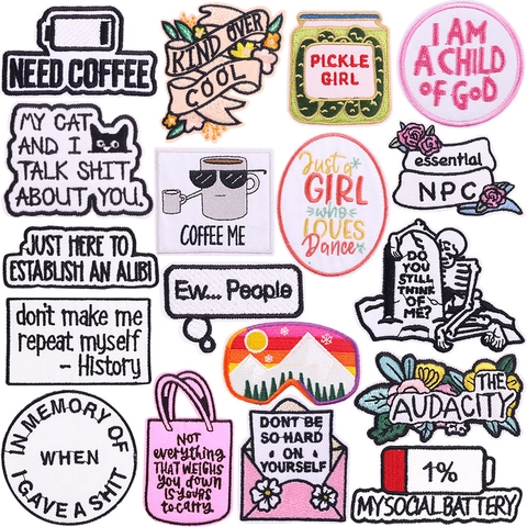 Cartoon Letter Slogan Embroidery Patch Humorous Sarcastic Badges DIY Iron-on Sew-on For Clothes Bags Hats Jackets Accessory