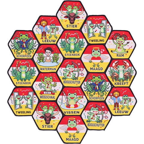 Parche Bordado Hexágono Dibujos Animados Rana Signo del Zodiaco Adhesivo Termofusible Oeteldonk Carnaval DIY Decoración Ropa