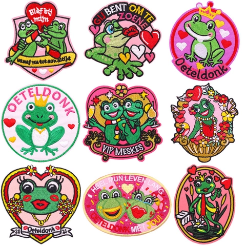 Oeteldonk Carnaval Holandés Rana Parche Bordado Rosa Corazón Corona Dibujos Animados DIY Aplique Para Sombrero Bolso Ropa