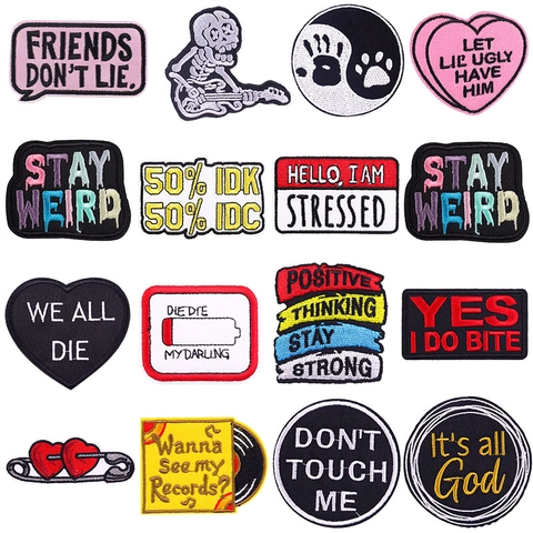 Cartoon Letter Motiverende Slogan Geborduurde Patch Opstrijkbaar Opnaaibaar Badge DIY Kleding Hoed Rugzak Decoratie Accessoire