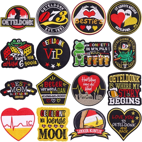 Oeteldonk Carnaval Kikker Borduurwerk Patch DIY Hart Kleding Accessoires Geborduurde Applicatie Naaien Op Patch Voor Hoed Tas Decor