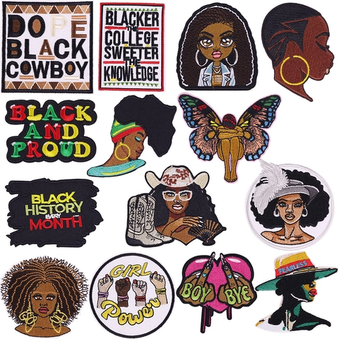 Parche Bordado Chica Negra para Ropa Girl Power Parche Termoadhesivo Black History Month Mujer Afro Aplique Costura DIY