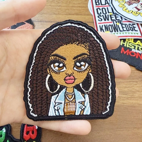 Parche Bordado Chica Negra para Ropa Girl Power Parche Termoadhesivo Black History Month Mujer Afro Aplique Costura DIY