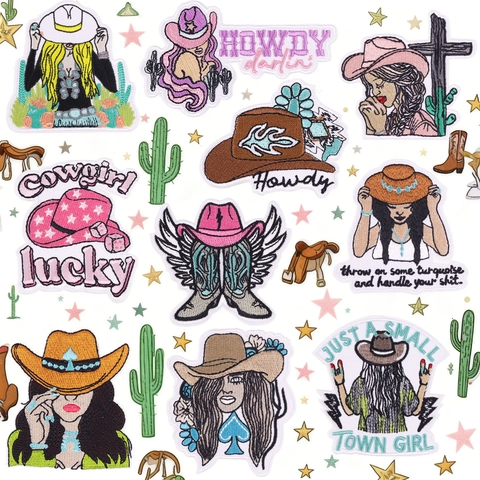 Toppe da Ricamo Western Cowboy Cowgirl Toppe Retrò Americane Stirabili per Abbigliamento Zaino Applique Decorativa Fai-da-te