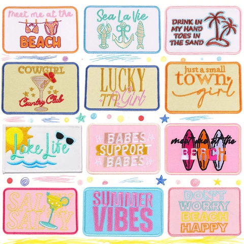 Parche Bordado Vaquero del Oeste Apliques Termoadhesivos para Ropa Bolsos Sombreros Decoración DIY Verano Playa Insignias de Dibujos Animados