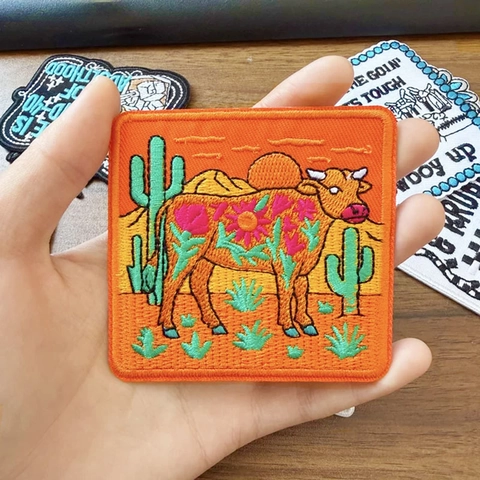 Embroidered Cartoon Animal Patches For Clothing DIY Outdoor Adventure Landscape Iron On Patch For Bags Hats Decorative Accessories