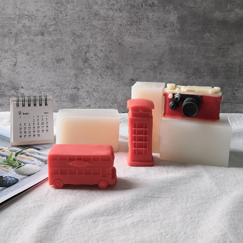 Retro London Bus Telefonzelle Kamera Silikonform Für DIY Duftkerze Handgemachte Seife Harz Handwerk Kuchendekoration