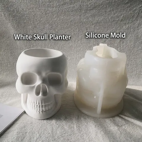 Moule en Silicone Forme de Crâne 3D Pour Pot de Fleurs DIY Résine Plâtre Ciment Gothique Décoration Halloween Maison