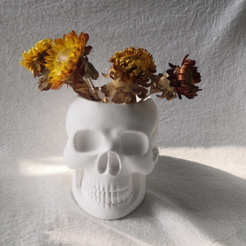 Moule en Silicone Forme de Crâne 3D Pour Pot de Fleurs DIY Résine Plâtre Ciment Gothique Décoration Halloween Maison