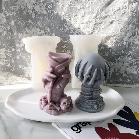 Gotische Skeletthand Die Rose Kugel Hält Silikonform Für DIY Handgefertigte Kerze Harz Gips Handwerk Halloween Deko
