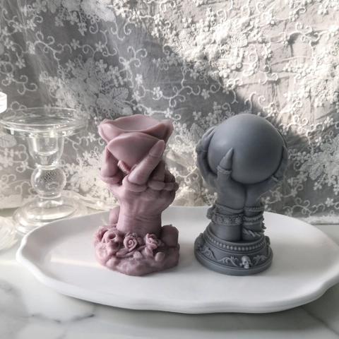 Gotische Skeletthand Die Rose Kugel Hält Silikonform Für DIY Handgefertigte Kerze Harz Gips Handwerk Halloween Deko