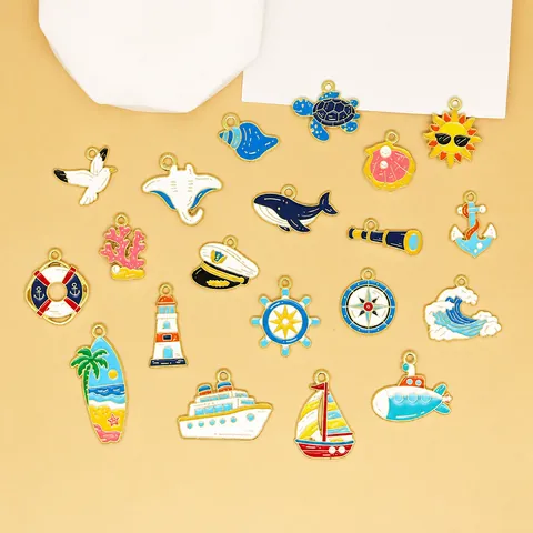 Ocean Series DIY Jewelry Accessories Enamel Zinc Alloy Sea Turtle Shell Anchor Lighthouse Charms Pendants For Earrings Necklace