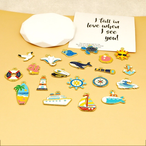 Ocean Series DIY Jewelry Accessories Enamel Zinc Alloy Sea Turtle Shell Anchor Lighthouse Charms Pendants For Earrings Necklace