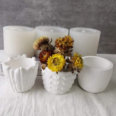 Molde de Silicona para Maceta DIY Jardinera Suculenta Hormigón Yeso Resina Corazón Hoja Madera Textura Herramienta de Artesanía