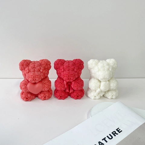 Molde de Silicona de Oso de Rosas de San Valentín Para DIY Vela Aromática Jabón Yeso Ornamento Diseño de Oso de Flores