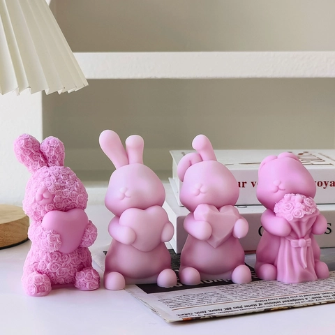 3D Cartoon Hase Silikonform Für Valentinstag Herz Rose Form DIY Duftkerze Gips Harz Handwerk Herstellung Werkzeug