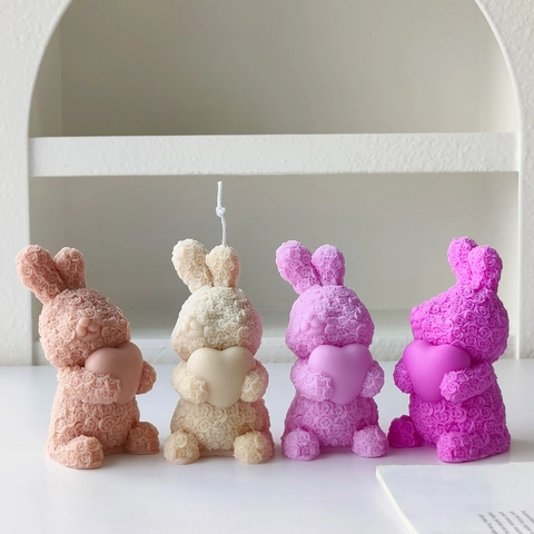 Valentine's Day 3D Rose Rabbit Silicone Mold DIY Heart Bunny Aromatherapy Candle Plaster Ornament Making Tools Resin Craft Mold