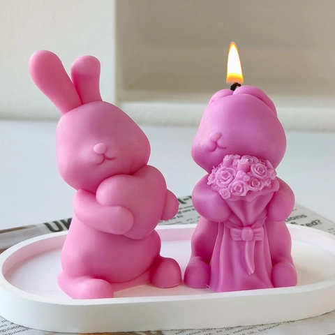 3D Cartoon Hase Silikonform Für Valentinstag Herz Rose Form DIY Duftkerze Gips Harz Handwerk Herstellung Werkzeug