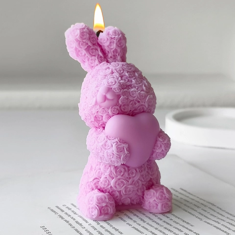 Valentine's Day 3D Rose Rabbit Silicone Mold DIY Heart Bunny Aromatherapy Candle Plaster Ornament Making Tools Resin Craft Mold