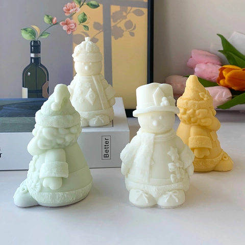 Christmas Snowman Santa Claus Silicone Mold For DIY Scented Candle Gypsum Plaster Aromatherapy Handmade Craft Home Decoration