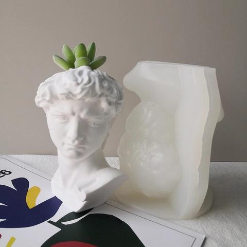 David Head Sculpture Silicone Mold For DIY Flower Pot Cement Plaster Casting Succulent Planter Home Decor Handmade Craft Mold