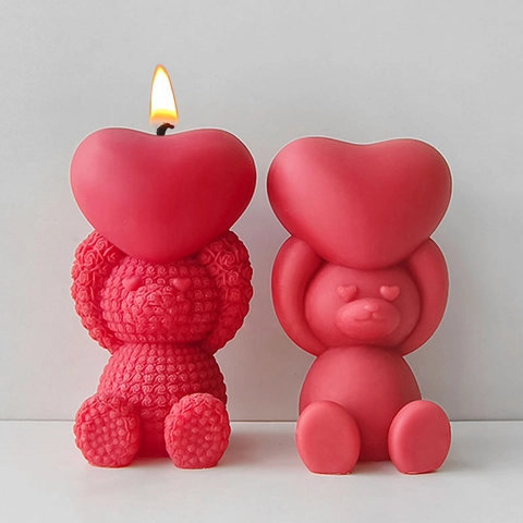 3D Heart Bear Silicone Mold For Scented Candle DIY Resin Soap Handmade Craft Decorative Bear Shape Mold For Valentine Day