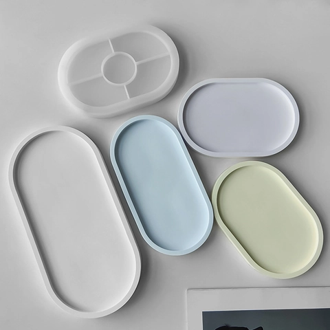 Ovale Siliconen Dienblad Vorm Voor DIY Hars Gieten Gips Sieraden Opbergplaat Onderzetter Maken Tools Minimalisme Home Decor