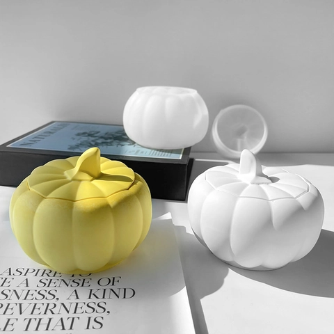 DIY Siliconen Pompoen Opbergdoos Vorm Met Deksel Voor Halloween Kaars Gips Ornament Hars Gieten Ambacht Decor