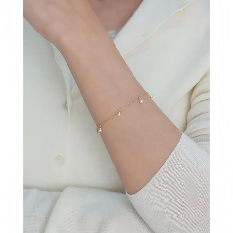 Bracelet de Perles en Argent Sterling S925 pour Femme Minimaliste Style INS Chaîne Ajustable Plaqué Or Argent Bijoux Cadeau