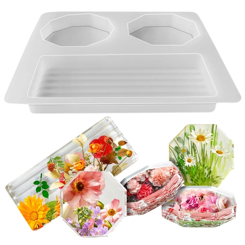 Kristall Epoxidharz Untersetzer Silikonform Rund Achteckig Rechteckig Tablett Blumen Dekoration Handgemachtes Kunsthandwerk