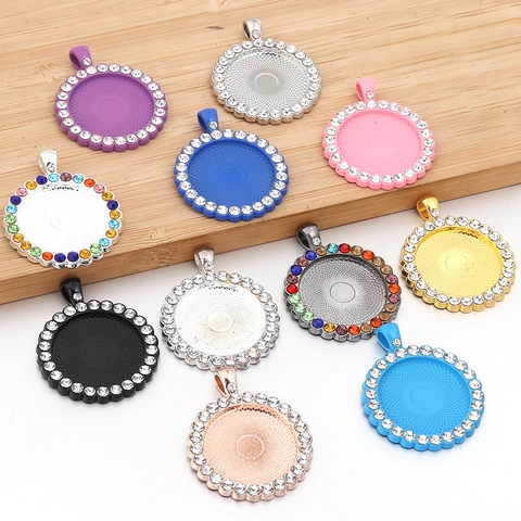 Zinklegierung Strass Runder Anhänger Cabochon Einstellungen DIY Schmuckherstellung Zubehör Basis Für Zeit Edelstein Anhänger Handwerk