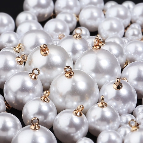 High Gloss Round Artificial Pearl Pendants With Gold Alloy Loop For DIY Jewelry Making Necklaces Earrings Accessories White Cream