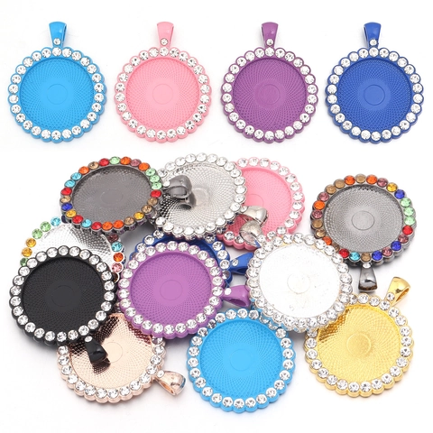 Zinklegierung Strass Runder Anhänger Cabochon Einstellungen DIY Schmuckherstellung Zubehör Basis Für Zeit Edelstein Anhänger Handwerk