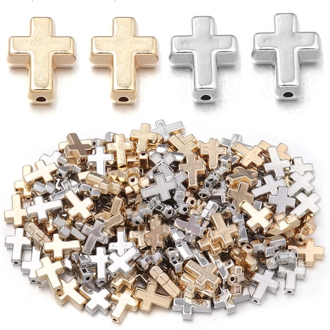 CCB Plastic Cross Beads Religious Spacer Beads For DIY Jewelry Making Craft Accessories Electroplated Gold Silver Tone Beads