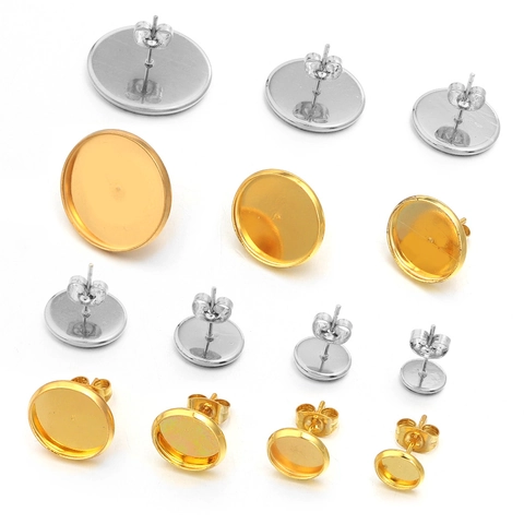 Edelstahl Runde Tablett Ohrstecker Rohling Cabochon Basis Für DIY Schmuckherstellung Zubehör Mit Schmetterling Ohrringrücken