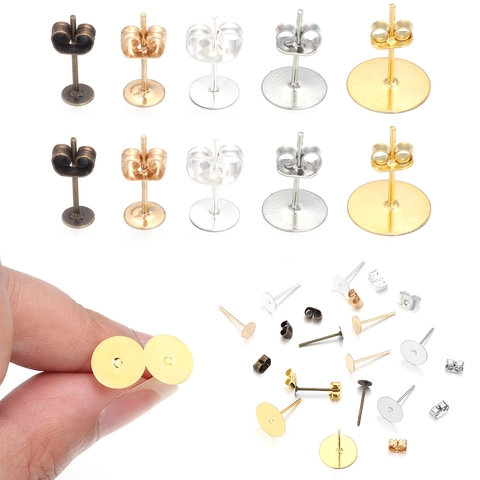 Electroplated Iron Flat Base Earring Post Pin DIY Jewelry Making Finding Round Disk Stud Earring Component Accessories