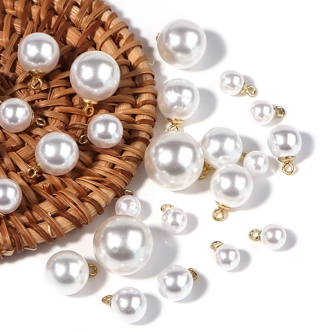 High Gloss Round Artificial Pearl Pendants With Gold Alloy Loop For DIY Jewelry Making Necklaces Earrings Accessories White Cream