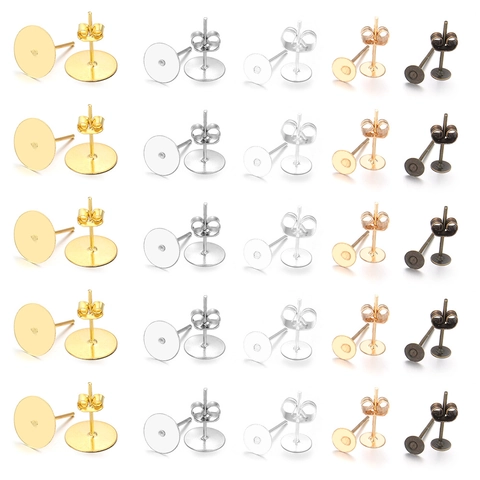 Electroplated Iron Flat Base Earring Post Pin DIY Jewelry Making Finding Round Disk Stud Earring Component Accessories