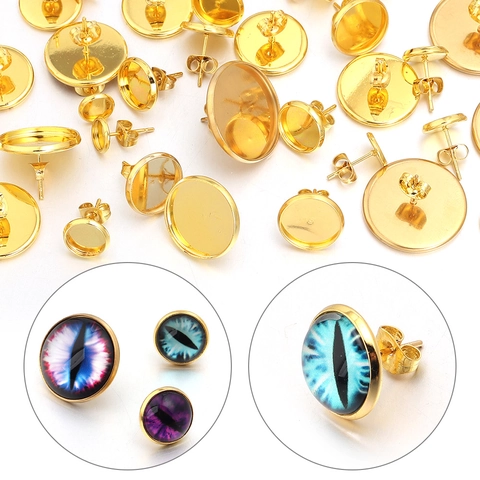 Edelstahl Runde Tablett Ohrstecker Rohling Cabochon Basis Für DIY Schmuckherstellung Zubehör Mit Schmetterling Ohrringrücken