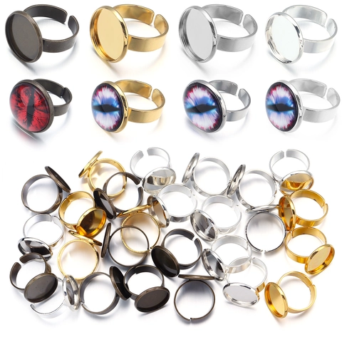 Electroplated Copper Adjustable Ring Base With Round Flat Pad Tray For DIY Jewelry Making Findings Handcrafted Accessories
