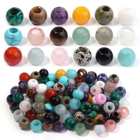 Naturstein Perlen mit großem Loch Tigerauge Rosenquarz für DIY Schmuckherstellung Rundperlen Zubehör für Armbänder und Ketten