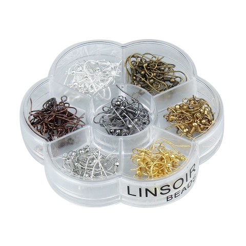Kit de Ganchos para Pendientes de Hierro para DIY Bisutería Hallazgos de Pendientes de Anzuelo Colores Mixtos Con Caja